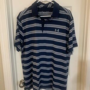 Under Armour Men's Blue and Gray Striped Polo